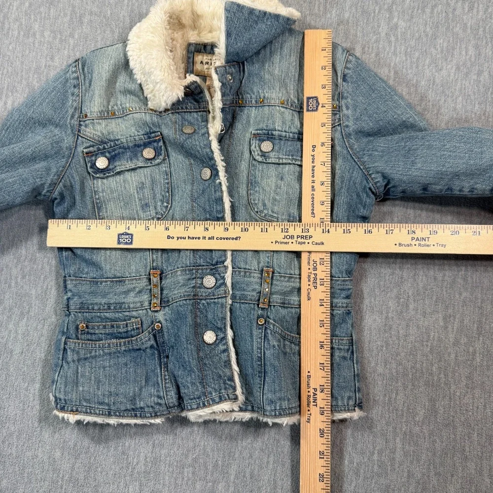 Arizona Jacket‎ Girls 14 Blue Denim Faux Fur Lined Sherpa Trucker Winter Coat